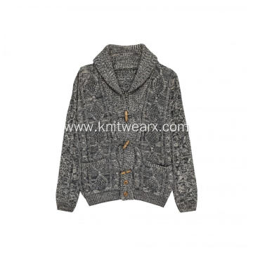 Men's Cable Knit Shawl Collar Pocket Button Cardigan